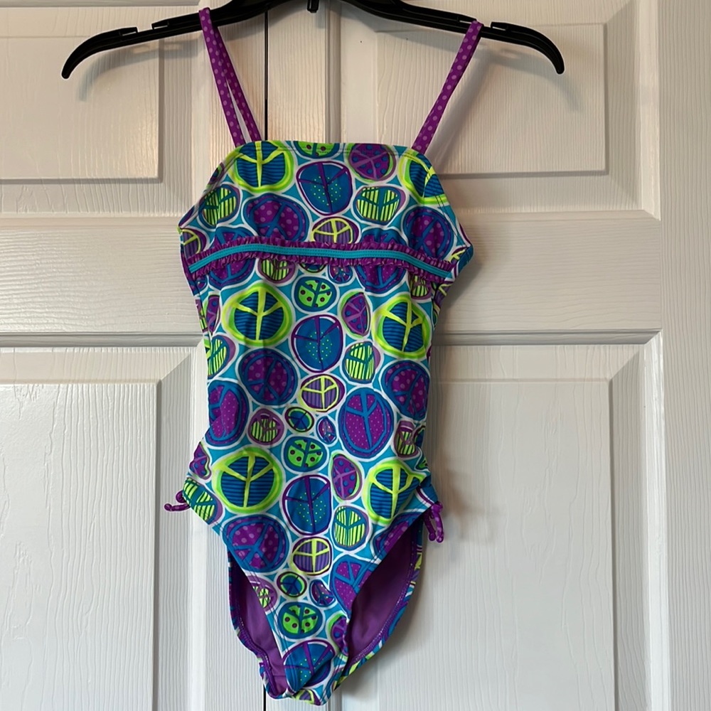 Angel Beach One-piece Peace Sign Swimsuit, size 10